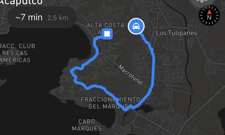 Ruta de entrega en Acapulco, capturada en la aplicación del repartidor